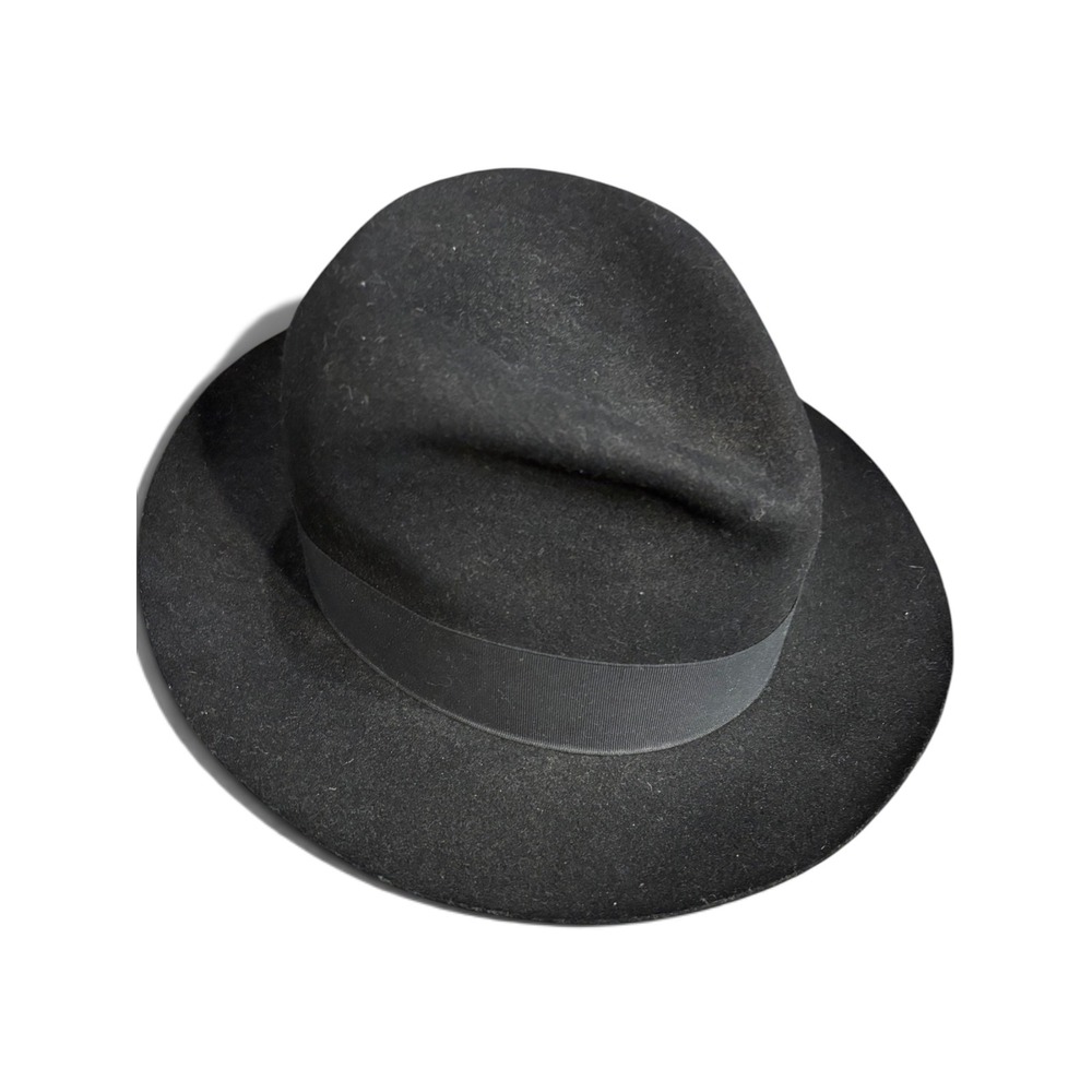 Vintage De Sind Black 100% Wool Fedora Hat Mens Medium Pinched Crown WPL 5923